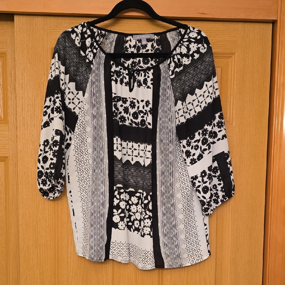 NY Collection Black and White Patterned Blouse